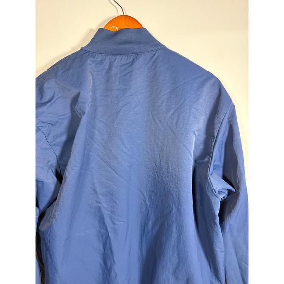 Adidas Originals Vintage Navy Blue Snap Bomber Jacket Mens Large Trefoil Striped - Picture 5 of 8